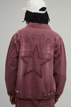 boohooMAN Veste Harrington En Denim Appliqué Western Overteint Grande Taille<Homme Denim|Tout Afficher