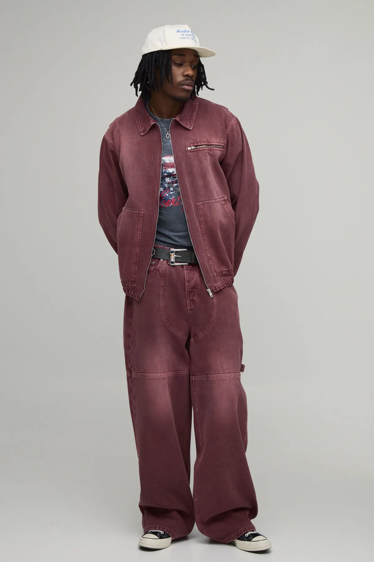 boohooMAN Veste Harrington En Denim Appliqué Western Overteint Grande Taille<Homme Denim|Tout Afficher