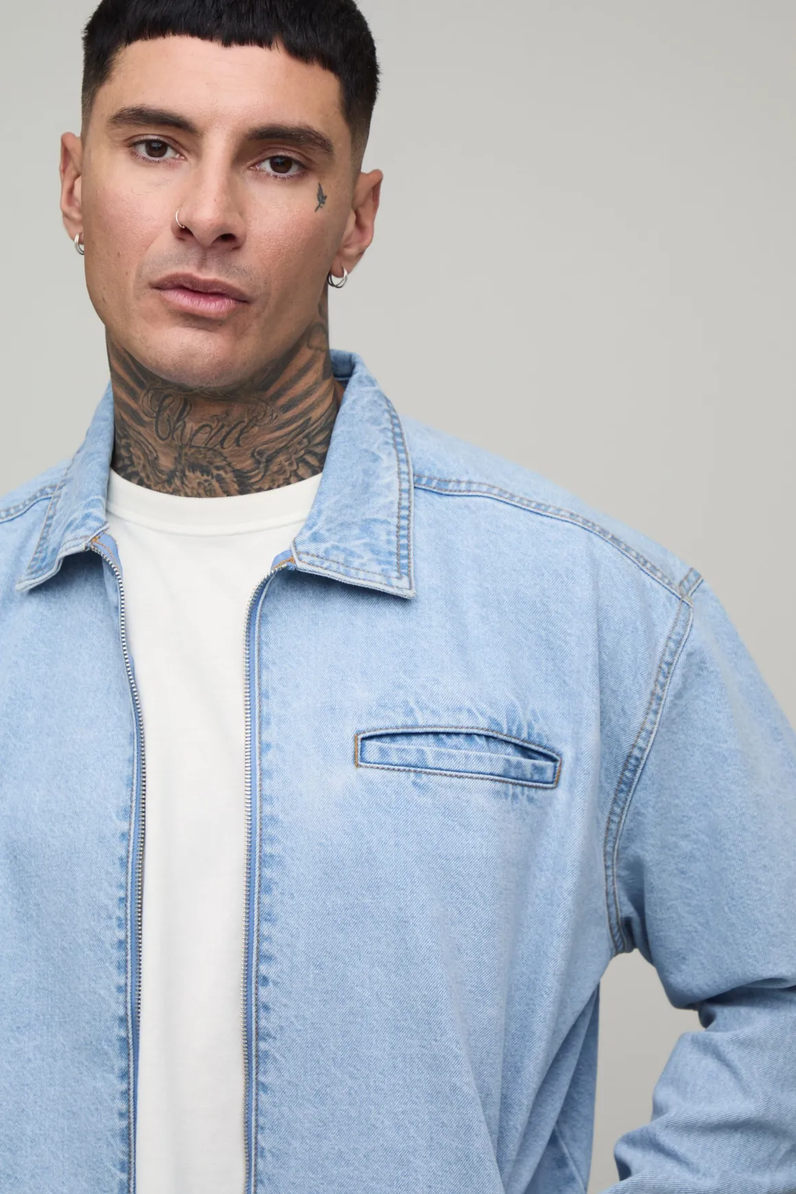 Veste Harrington En Denim Coupe Ample Basique Tall