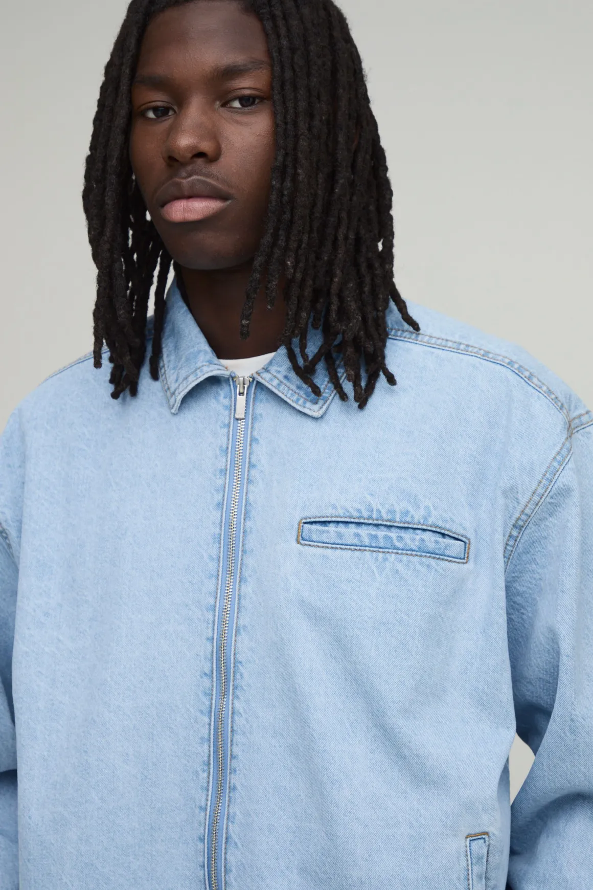 Veste Harrington En Denim Coupe Carrée Essentielle