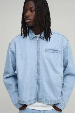 Veste Harrington En Denim Coupe Carrée Essentielle
