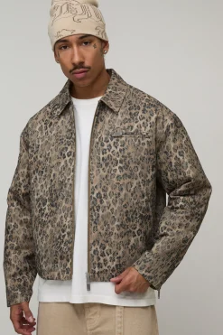 boohooMAN Veste Harrington En Dentelle Léopard Coupe Boxy<Homme Manteaux Et Vestes