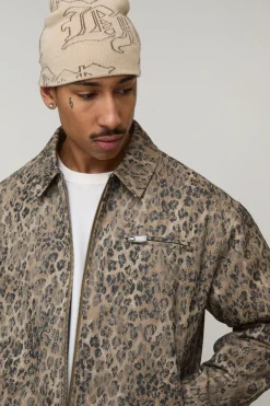 boohooMAN Veste Harrington En Dentelle Léopard Coupe Boxy<Homme Manteaux Et Vestes