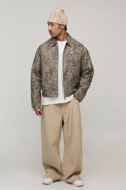 boohooMAN Veste Harrington En Dentelle Léopard Coupe Boxy<Homme Manteaux Et Vestes