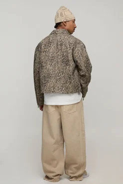 boohooMAN Veste Harrington En Dentelle Léopard Coupe Boxy<Homme Manteaux Et Vestes