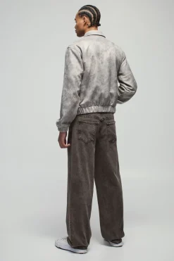 boohooMAN Veste Harrington en fausse suède au look boxy lavé<Homme Manteaux Et Vestes