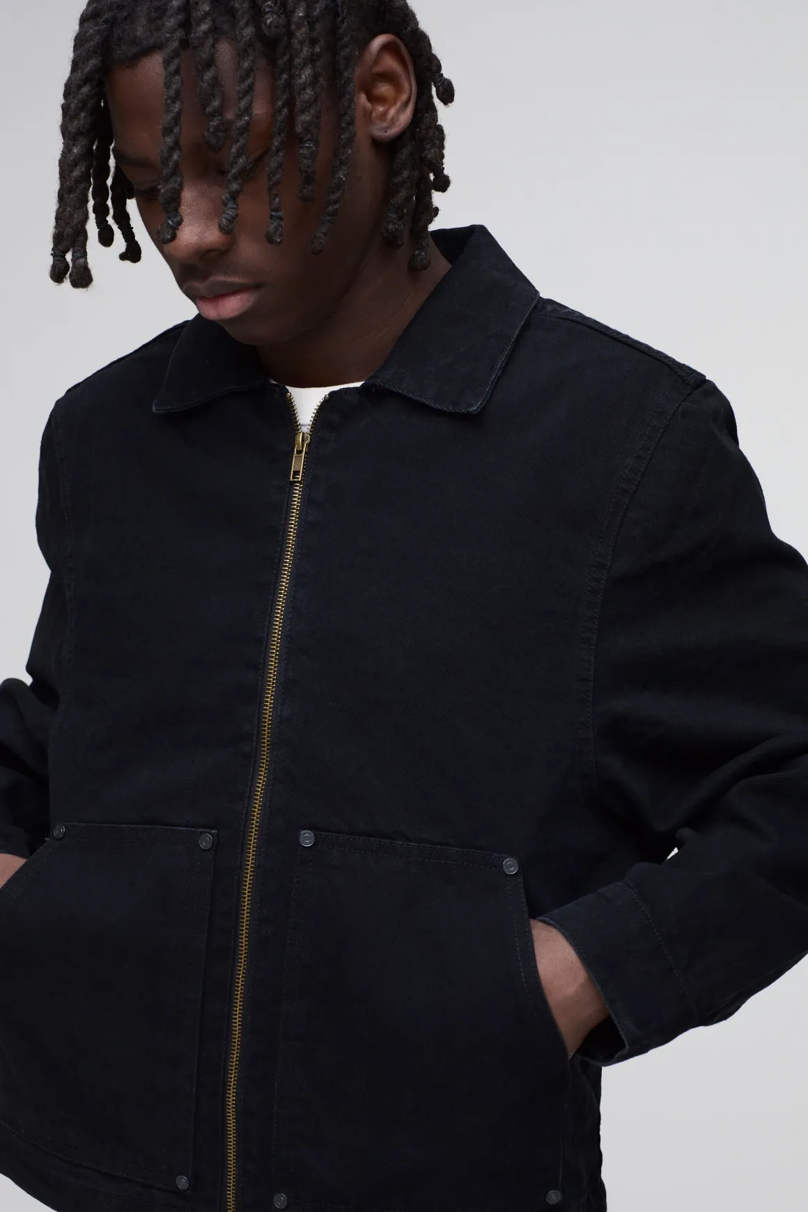 Veste Harrington en jean à imprimé charpentier