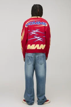 Veste Harrington en maille oversize, au style boxy, moto et varsity