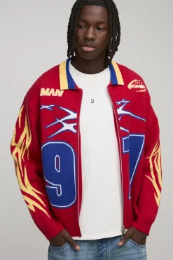 Veste Harrington en maille oversize, au style boxy, moto et varsity