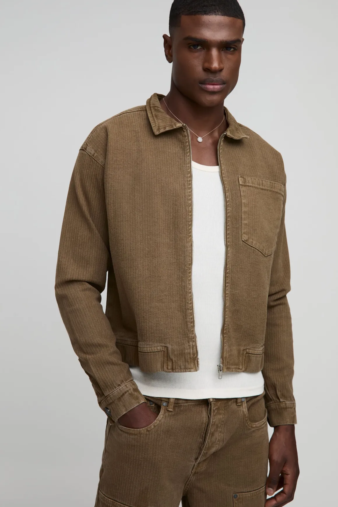 Veste Harrington en sergé chevron décontractée