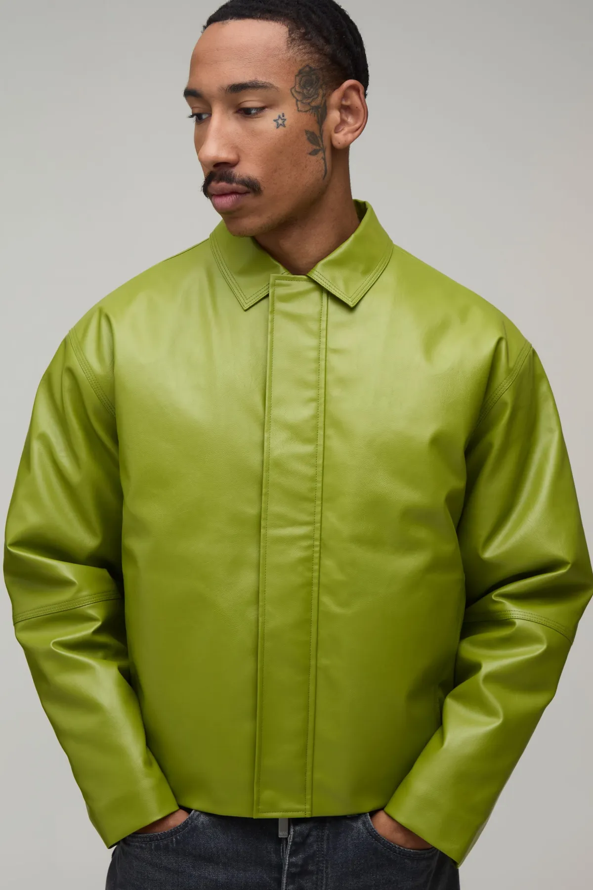 boohooMAN Veste Harrington En Synthétique À Panneaux Coupe Ample<Homme Manteaux Et Vestes