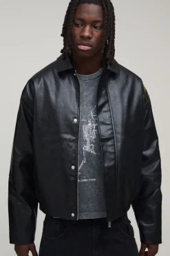 boohooMAN Veste Harrington En Synthétique À Panneaux Coupe Ample<Homme Manteaux Et Vestes
