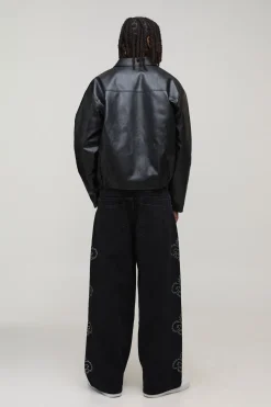 boohooMAN Veste Harrington En Synthétique À Panneaux Coupe Ample<Homme Manteaux Et Vestes