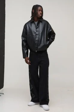boohooMAN Veste Harrington En Synthétique À Panneaux Coupe Ample<Homme Manteaux Et Vestes