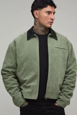 boohooMAN Veste Harrington Grande Taille En Synthétique Col Contrasté<Homme Tout Afficher|Vestes & Manteaux Tall