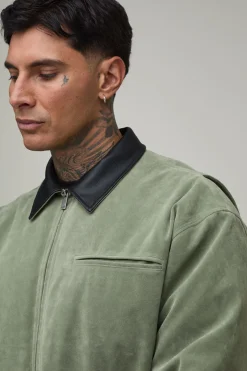 boohooMAN Veste Harrington Grande Taille En Synthétique Col Contrasté<Homme Tout Afficher|Vestes & Manteaux Tall