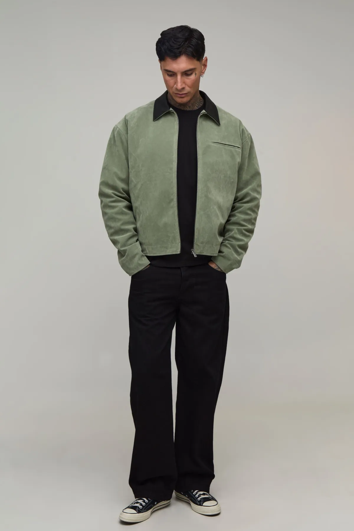 boohooMAN Veste Harrington Grande Taille En Synthétique Col Contrasté<Homme Tout Afficher|Vestes & Manteaux Tall