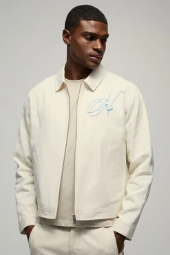 Veste Harrington Homme Boxy Twill à Applique en Corde