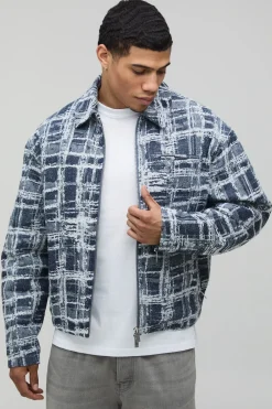 boohooMAN Veste Harrington Jacquard Texturée Coupe Ample<Homme Manteaux Et Vestes
