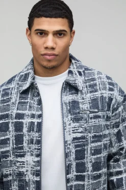 boohooMAN Veste Harrington Jacquard Texturée Coupe Ample<Homme Manteaux Et Vestes