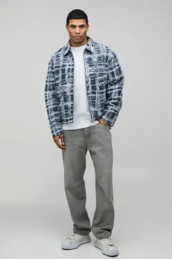 boohooMAN Veste Harrington Jacquard Texturée Coupe Ample<Homme Manteaux Et Vestes
