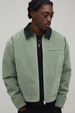 Veste Harrington Oversize Boxy En Synthétique Avec Col Contrastant