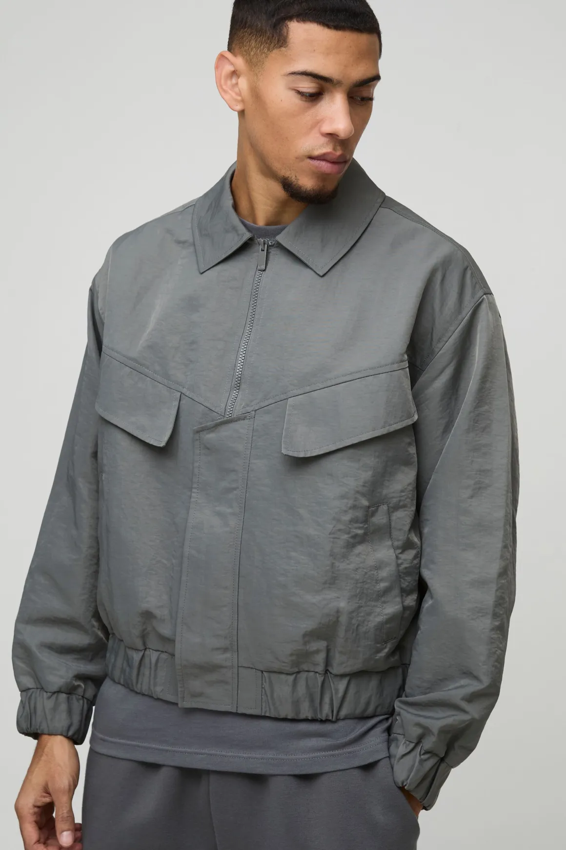 Veste Harrington oversize à coupe boxy en nylon à effet pêche avec poche