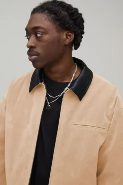 Veste Harrington Oversize En Synthétique Avec Col Contrasté