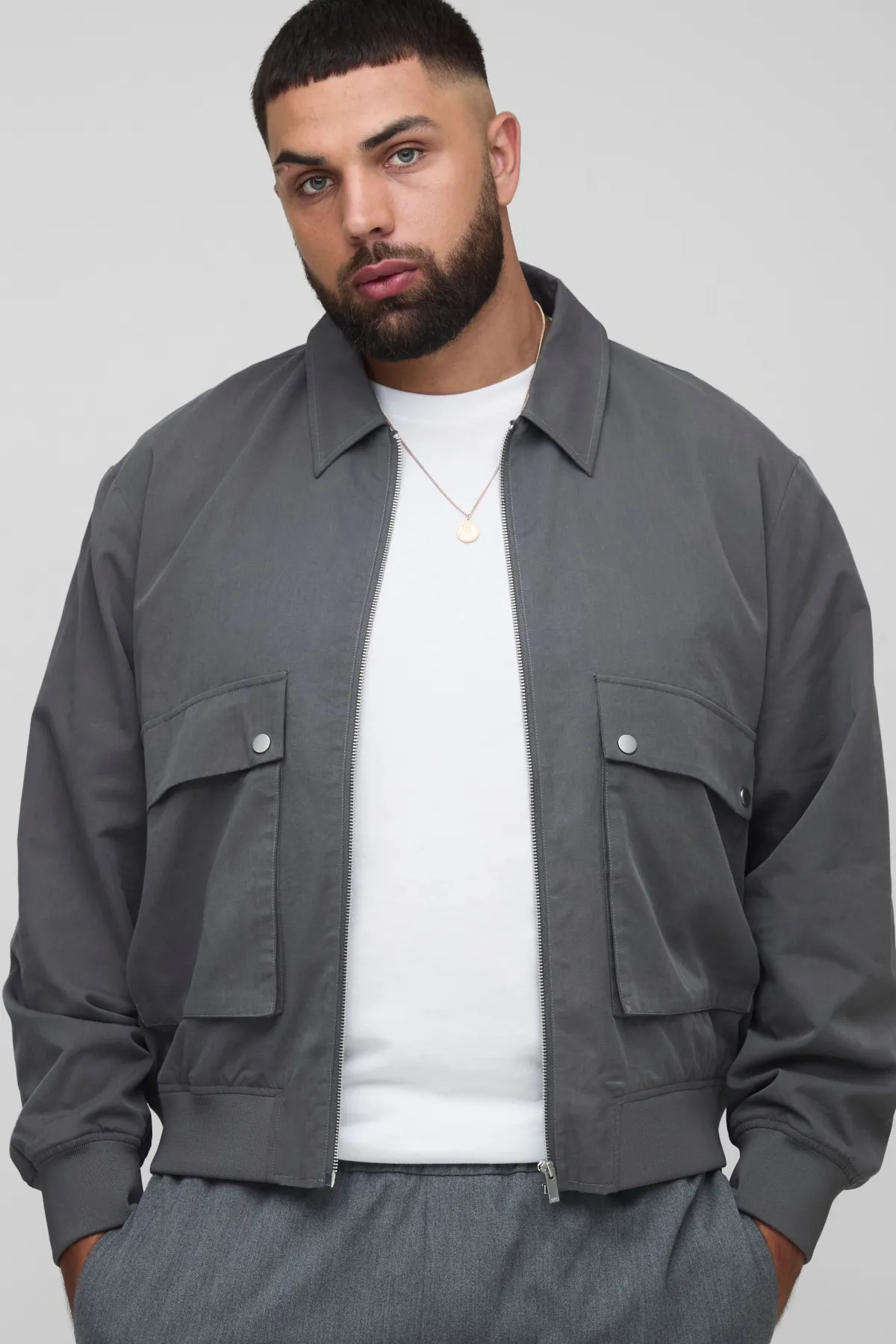 boohooMAN Veste Harrington Plus à poche cargo utilitaire technique<Homme Vestes & Manteaux Grande Taille|Tout Afficher