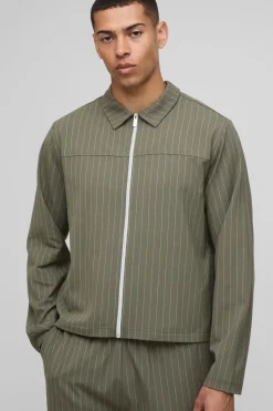boohooMAN Veste Harrington à rayures coupe régulière<Homme Manteaux Et Vestes