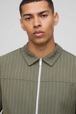 boohooMAN Veste Harrington à rayures coupe régulière<Homme Manteaux Et Vestes