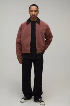 boohooMAN Veste Harrington Surdimensionnée Boxy En Synthétique Avec Col Contrastant<Homme Manteaux Et Vestes