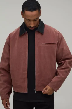 boohooMAN Veste Harrington Surdimensionnée Boxy En Synthétique Avec Col Contrastant<Homme Manteaux Et Vestes