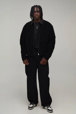 boohooMAN Veste Harrington Tall Oversize En Synthétique Avec Col Contrasté<Homme Tout Afficher|Vestes & Manteaux Tall