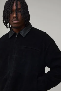 boohooMAN Veste Harrington Tall Oversize En Synthétique Avec Col Contrasté<Homme Tout Afficher|Vestes & Manteaux Tall