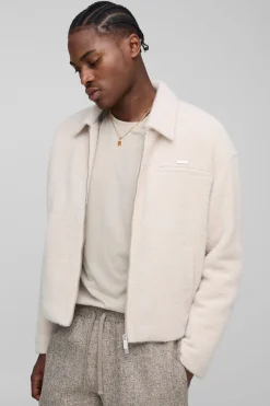 boohooMAN Veste Harrington texturée à coupe boxy<Homme Manteaux Et Vestes