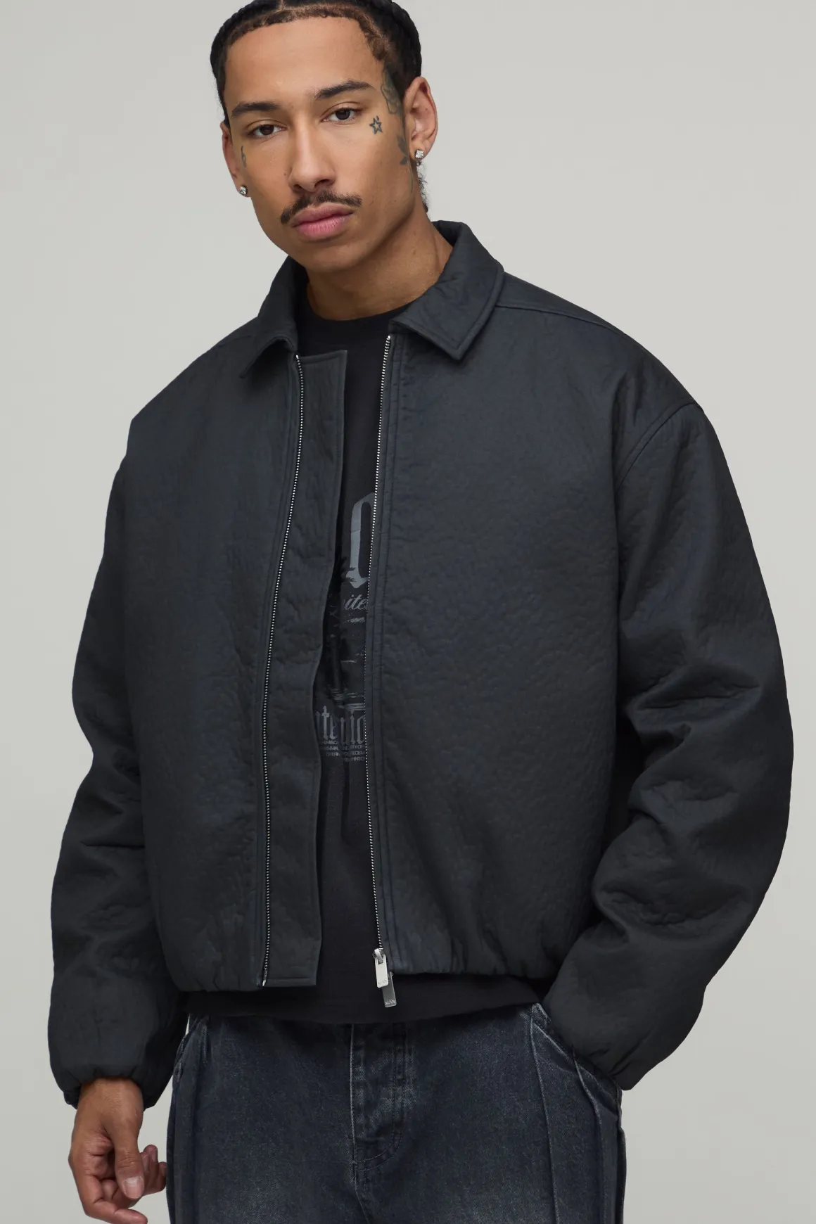 Veste Harrington Texturée Effet Peau De Pêche