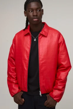 boohooMAN Veste Harrington Texturée En Synthétique Coupe Boxy<Homme Manteaux Et Vestes