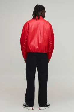 boohooMAN Veste Harrington Texturée En Synthétique Coupe Boxy<Homme Manteaux Et Vestes