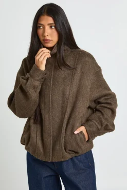 Veste Haute Col Montant Texturée Aspect Laine