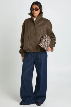 Veste Haute Col Montant Texturée Aspect Laine