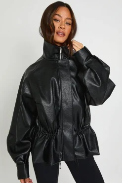 boohoo Veste Haute En Synthétiquecuir Grainé À Taille Cintrée Et Col Montant<Femme Vestes & Manteaux|Vestes En Similicuir