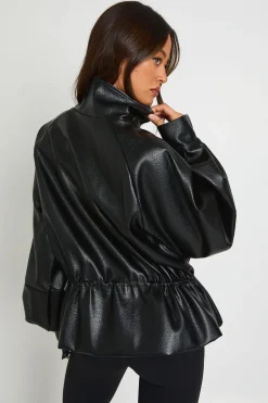 boohoo Veste Haute En Synthétiquecuir Grainé À Taille Cintrée Et Col Montant<Femme Vestes & Manteaux|Vestes En Similicuir