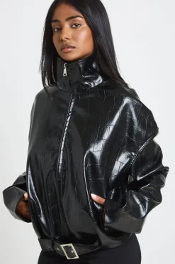 Veste Haute En Synthétique Verni À Col Montant