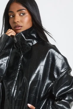 Veste Haute En Synthétique Verni À Col Montant