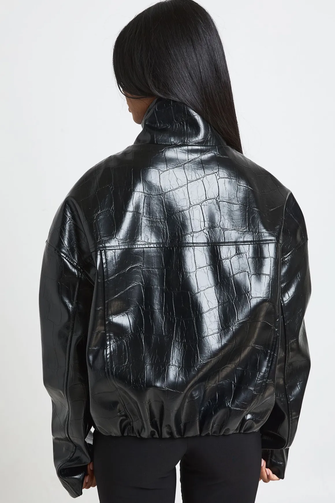 Veste Haute En Synthétique Verni À Col Montant