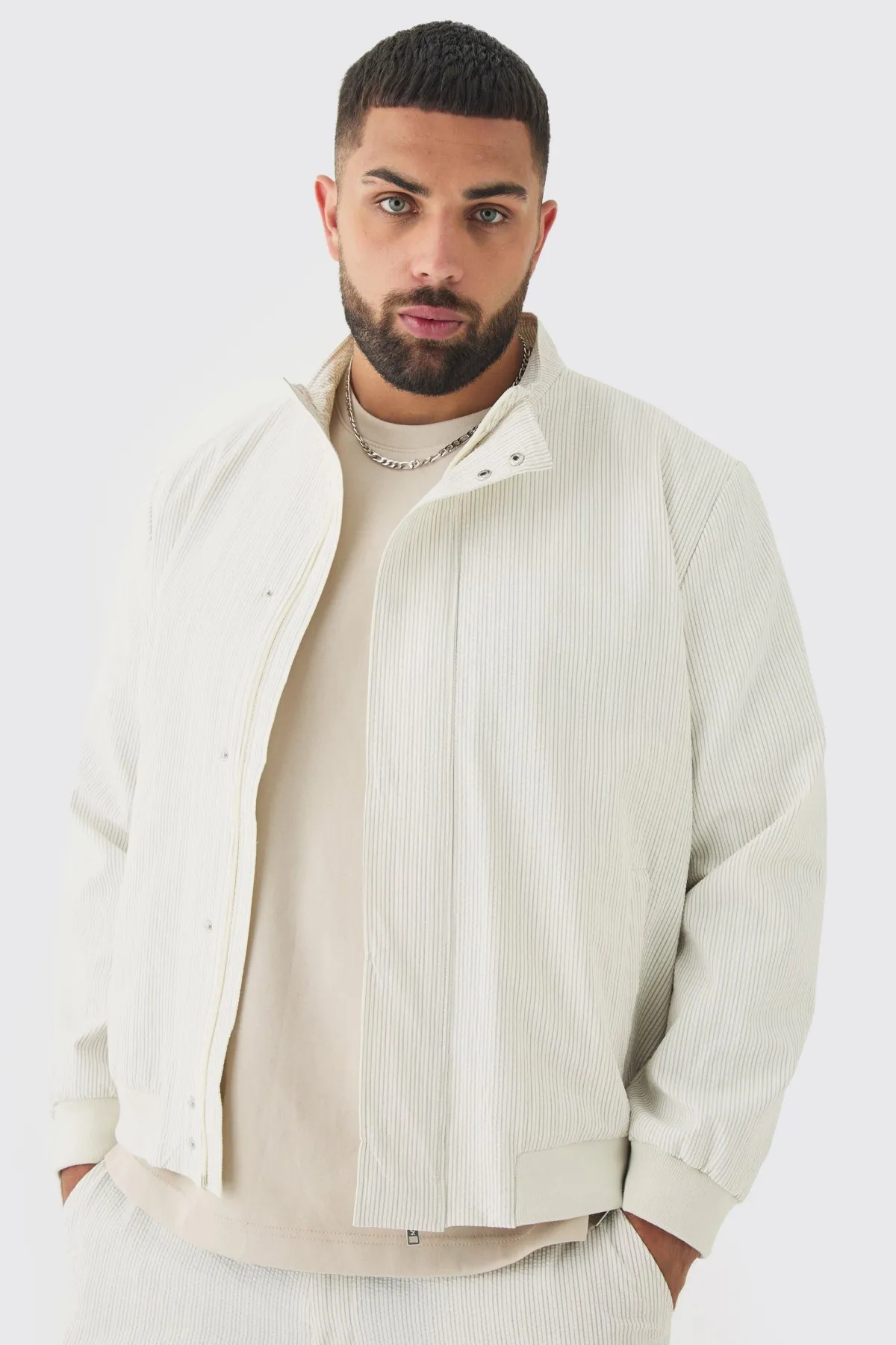 boohooMAN Veste intelligente Plus Stripe en seersucker à col entonnoir<Homme Tout Afficher|Costumes Et Tenues Formelles