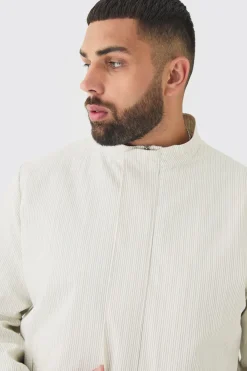 boohooMAN Veste intelligente Plus Stripe en seersucker à col entonnoir<Homme Tout Afficher|Costumes Et Tenues Formelles