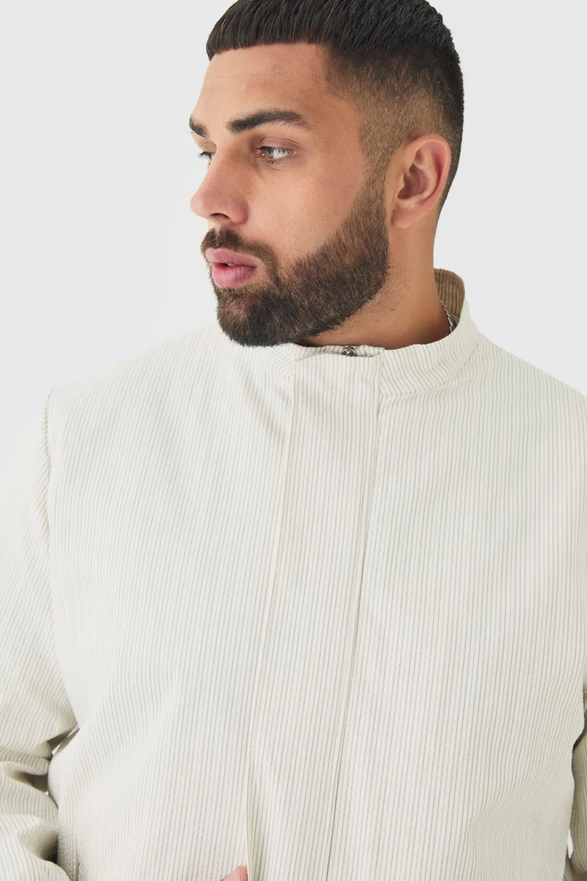 boohooMAN Veste intelligente Plus Stripe en seersucker à col entonnoir<Homme Tout Afficher|Costumes Et Tenues Formelles