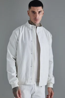 Veste intelligente Tall Stripe Seersucker à col entonnoir